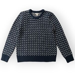 VTG L.L. Bean Birds Eye Fisherman Navy and White Knit Sweater - Women's XS